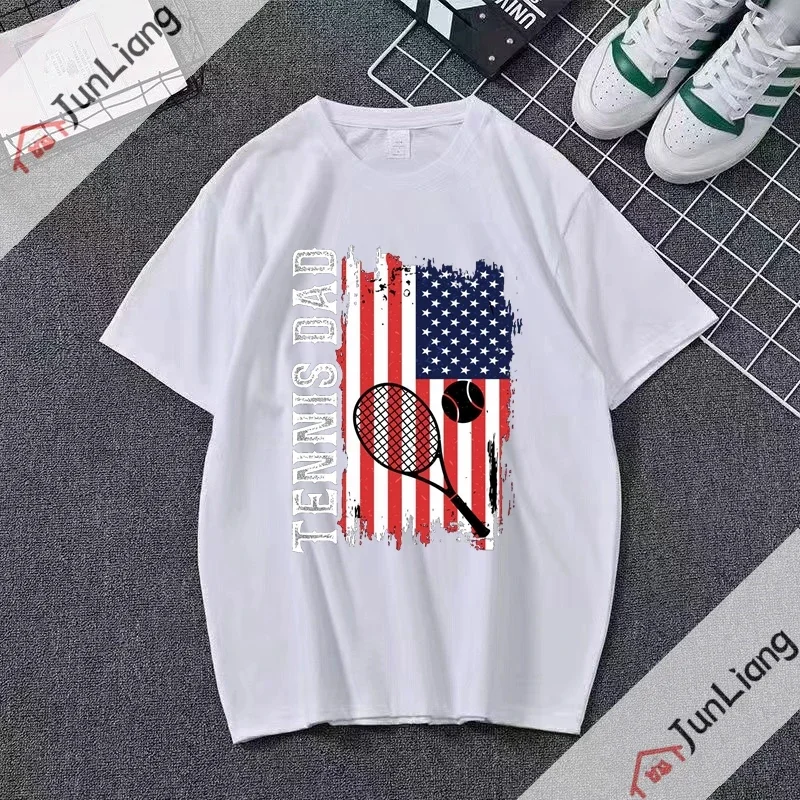 Dad Lover American Flag Funny Professional Tennis Player Funny Retro Tennis T-shirt Funny Player Father's Day Tennis T-shirt