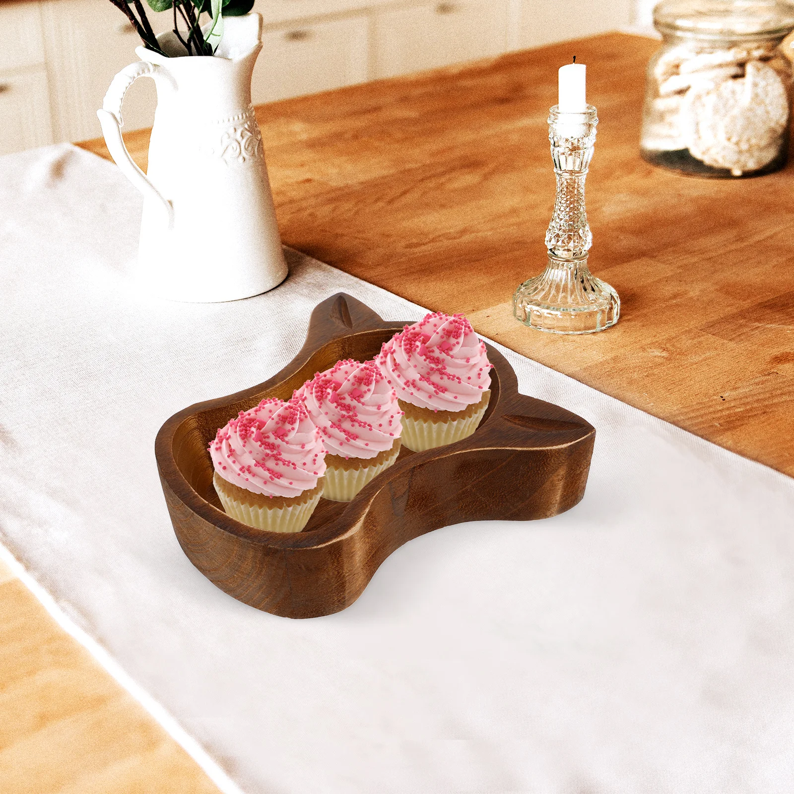 

Cow Head Wood Bowl Nut Fruit Snack Plate Reusable Multi Purpose Serving Platter Tray Wooden Food Cake Party
