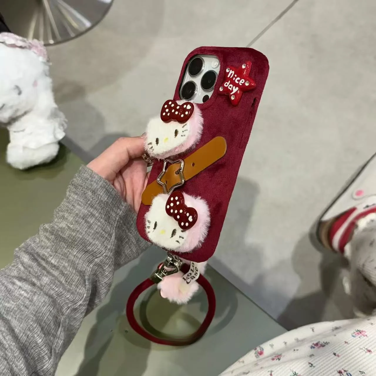 Autumn and Winter Plush 3D Doll Bow Hello Kitty Sanrio Phone Soft Case for IPhone 13 14 15 16 Pro Max Case Shockproof IMD Cover