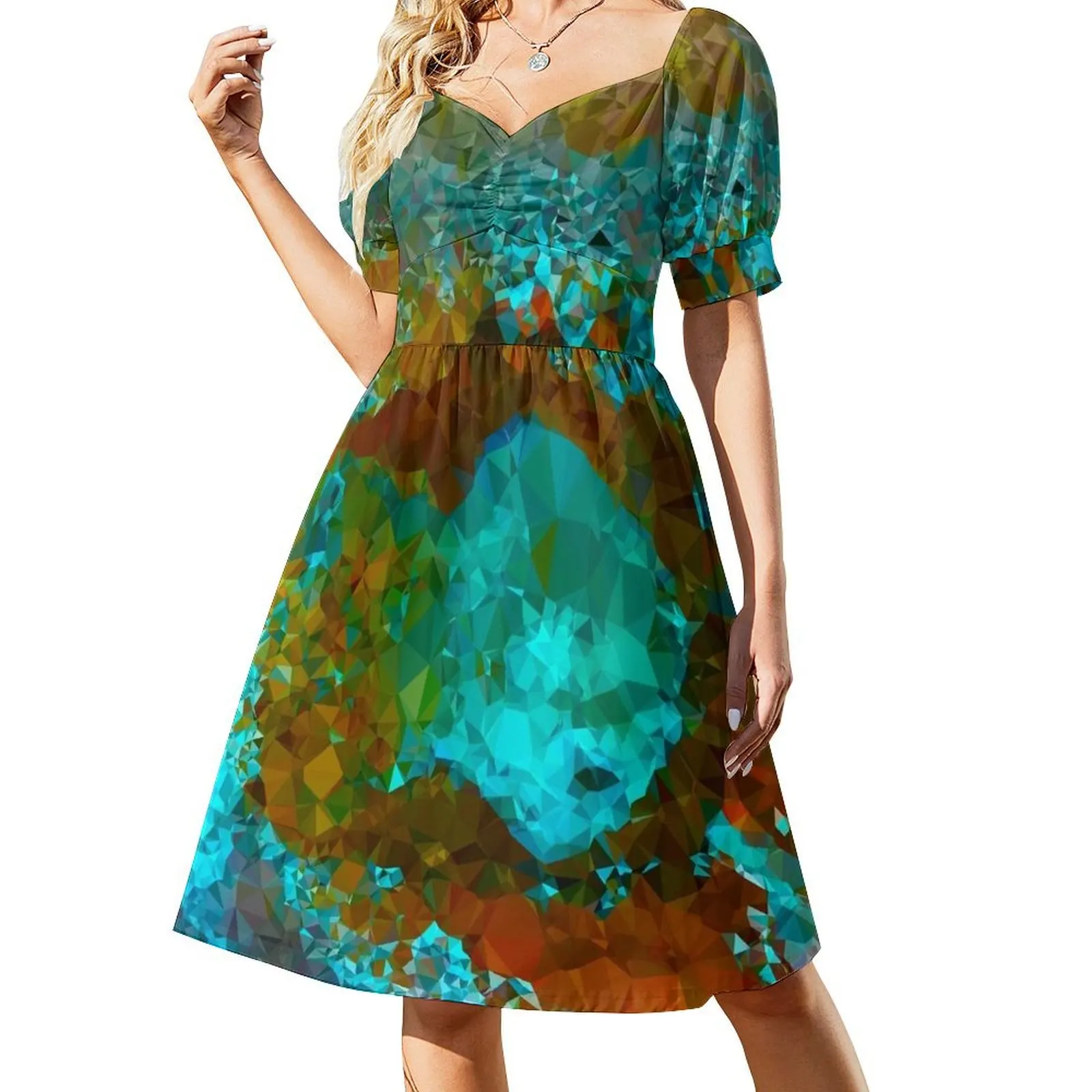 Copper Verdigris Low Poly Geometric Triangle Art Short-Sleeved Dress dresses summer dresses for womens 2025