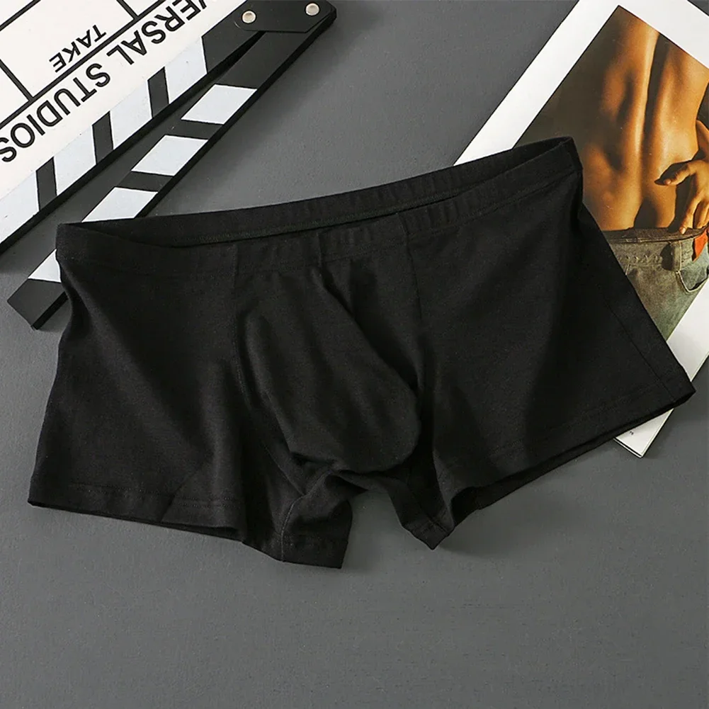 Men Ice Silk Boxer Briefs Big Bulge Pouch Shorts Cotton Trunks Solid Color Breathable Comfort Underpants Middle Waist Underwear