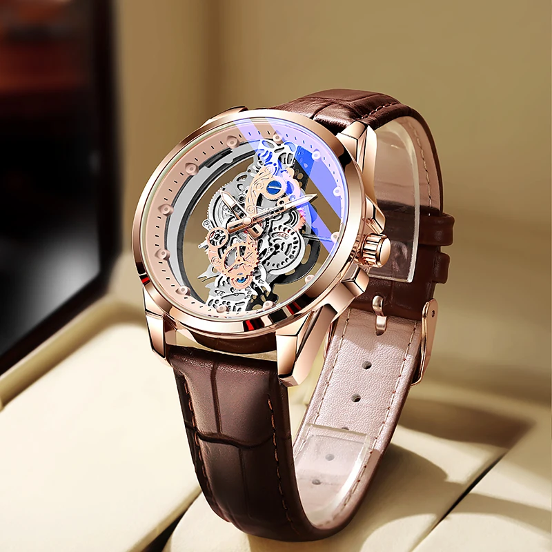 TPW Hot Trendy Fashion Wholesale Men Golden Skeleton Automatic Quartz Wrist Watches Luxury 2024