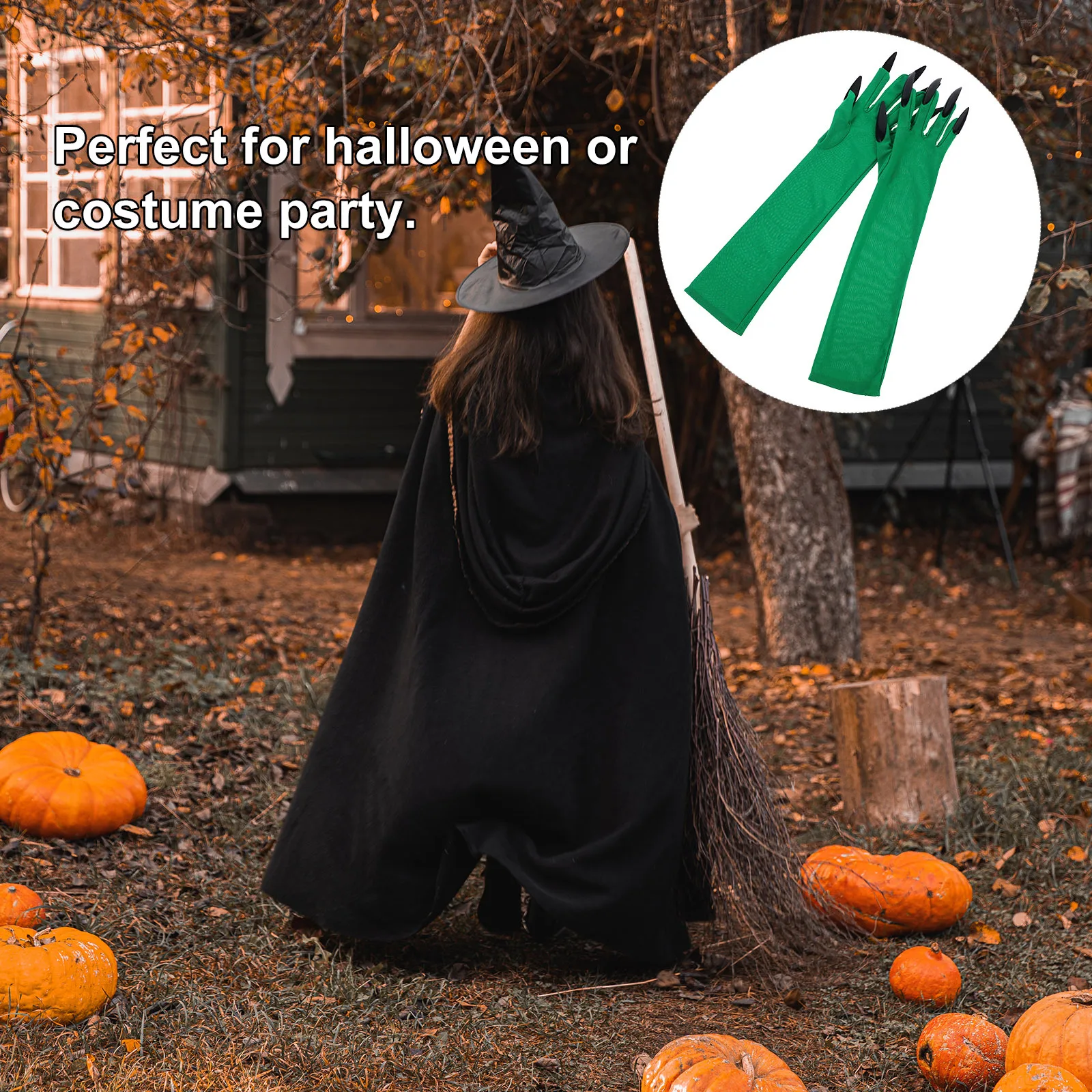 1 paire de gants à griffes vertes d'Halloween, longs doigts, accessoires de costume effrayants pour femmes, élastiques, confortables, cosplay, épouvantail