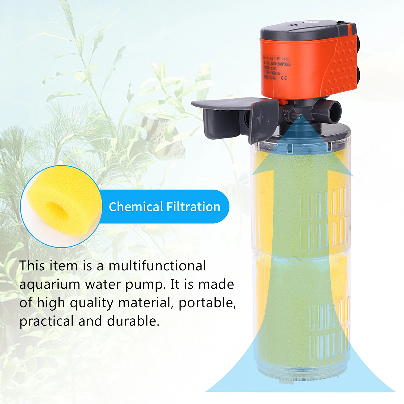 

18W 3 in 1 Filter Pump Aquarium Water Circulation System Silent Low Power Consumption Eu Plug Submersible Water Pump