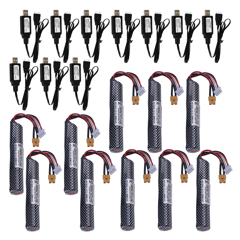 10pcs Battery with charger Water Bead Gel Ball Blaster 11.1V 2000mAh 18350 Rechargeable Battery for Airsoft Gel Ball Blaster