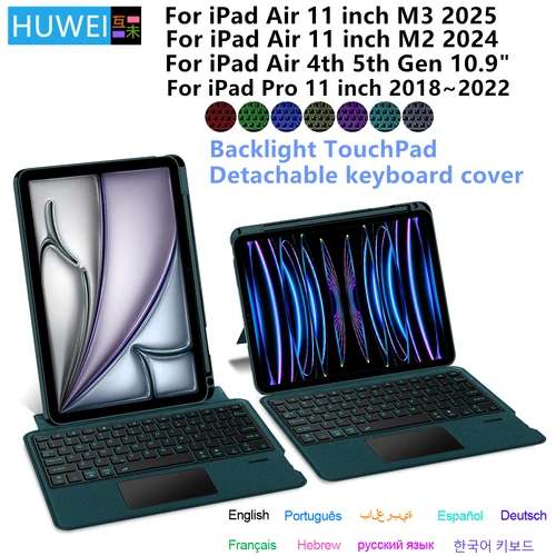 HUWEI teclado mágico para iPad Air 11 pulgadas M3 2025 M2 funda para iPad Air 4th 5th 6th Gen Pro 11 ""cubierta de teclado retroiluminado Folio