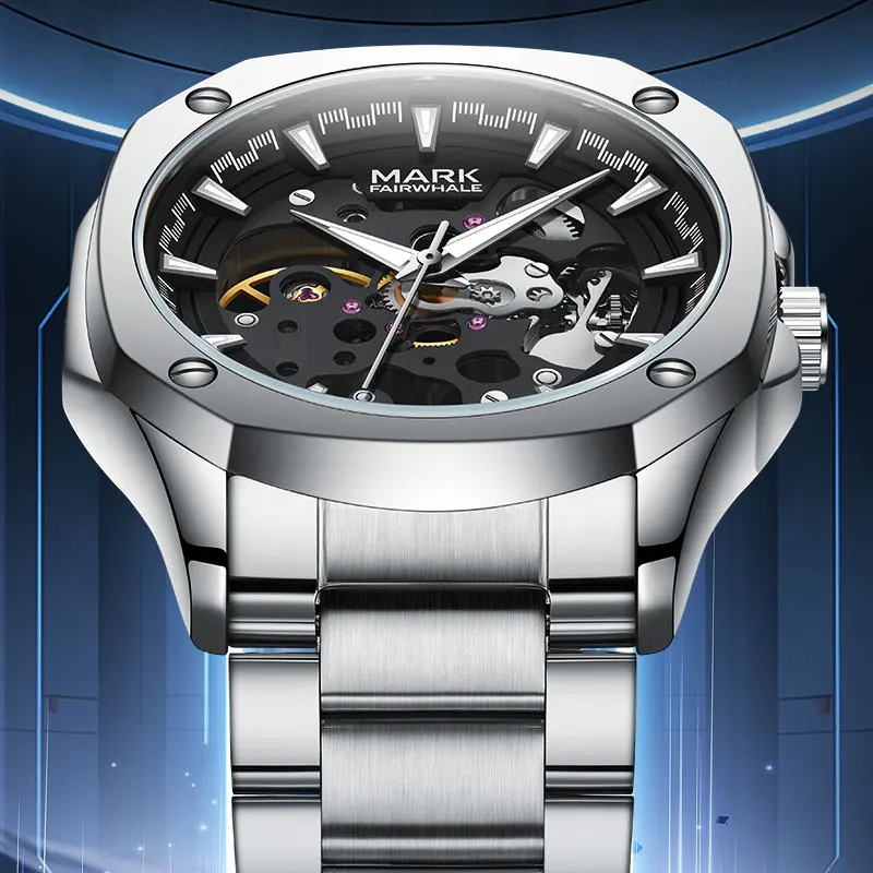 

MARK FAIRWHALE Automatic Movement 6940 Men Watch New Luminous Waterproof Stainless Steel Mechanical Watches for Man