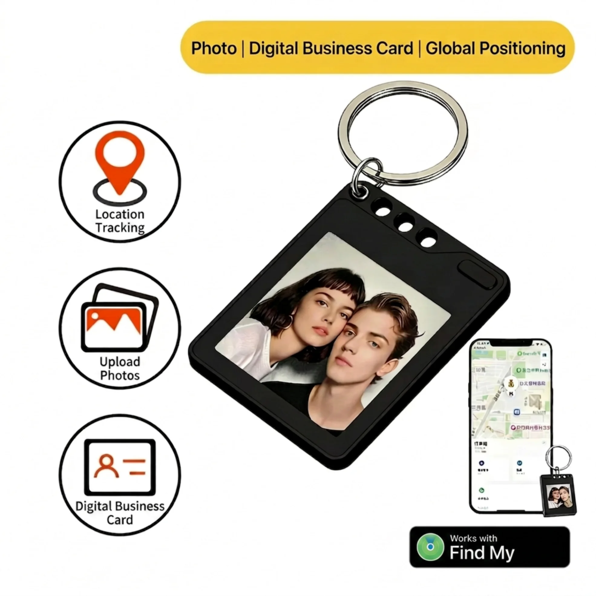 1.54 Inch Photo Screen Projection 4 Color E-ink Display Keychain BLE Electronic Badge Luggage Tag Pet Locator for Iphone IOS