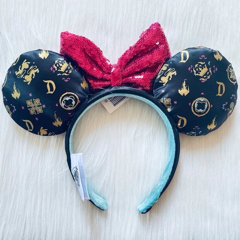 Disney Printing Castle Headband Adults/Child Disneyland Mickey Sequin Bow Women Minnie Ear