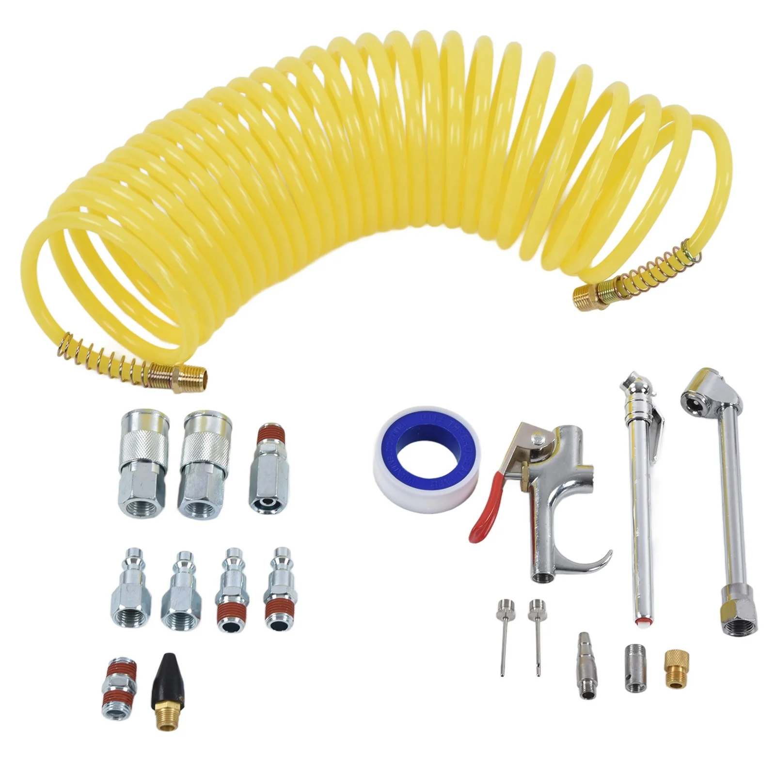 Air Compressor Tire Hose Kit 1/4in NPT Industrial Connector Quick Connect Fittings Blow Gun Set