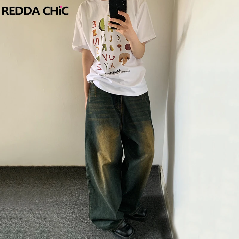 

REDDACHiC 90s Retro Skater Men Baggy Jeans Green Wash Adjust-waist Casual Wide Leg Oversize Pants Y2k Trousers Plus Size Clothes