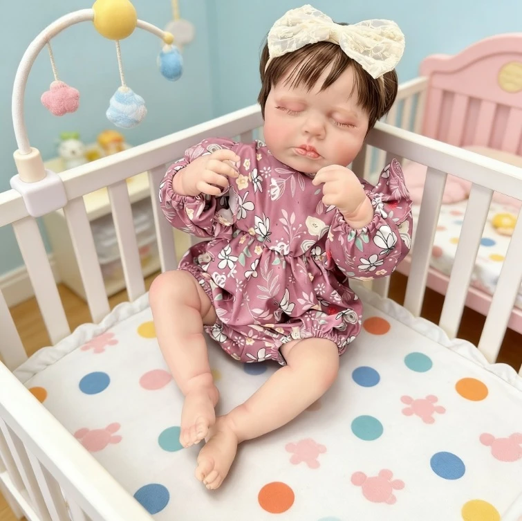 Bambola Reborn Loulou da 19 Pollici, Bebe Dormiente con Pelle Dipinta 3D e Vene Visibili, Alta Qualità a Prezzo Accessibile con Capelli Impiantati