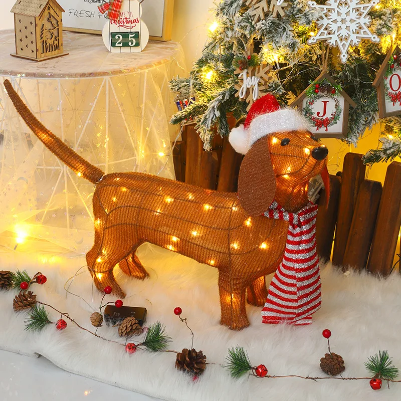 Christmas Lighted Dachshund Wiener Dog 2.3ft Christmas Tinsel Wiener Dog Christmas Holiday Decoration for Outdoor Indoor Yard