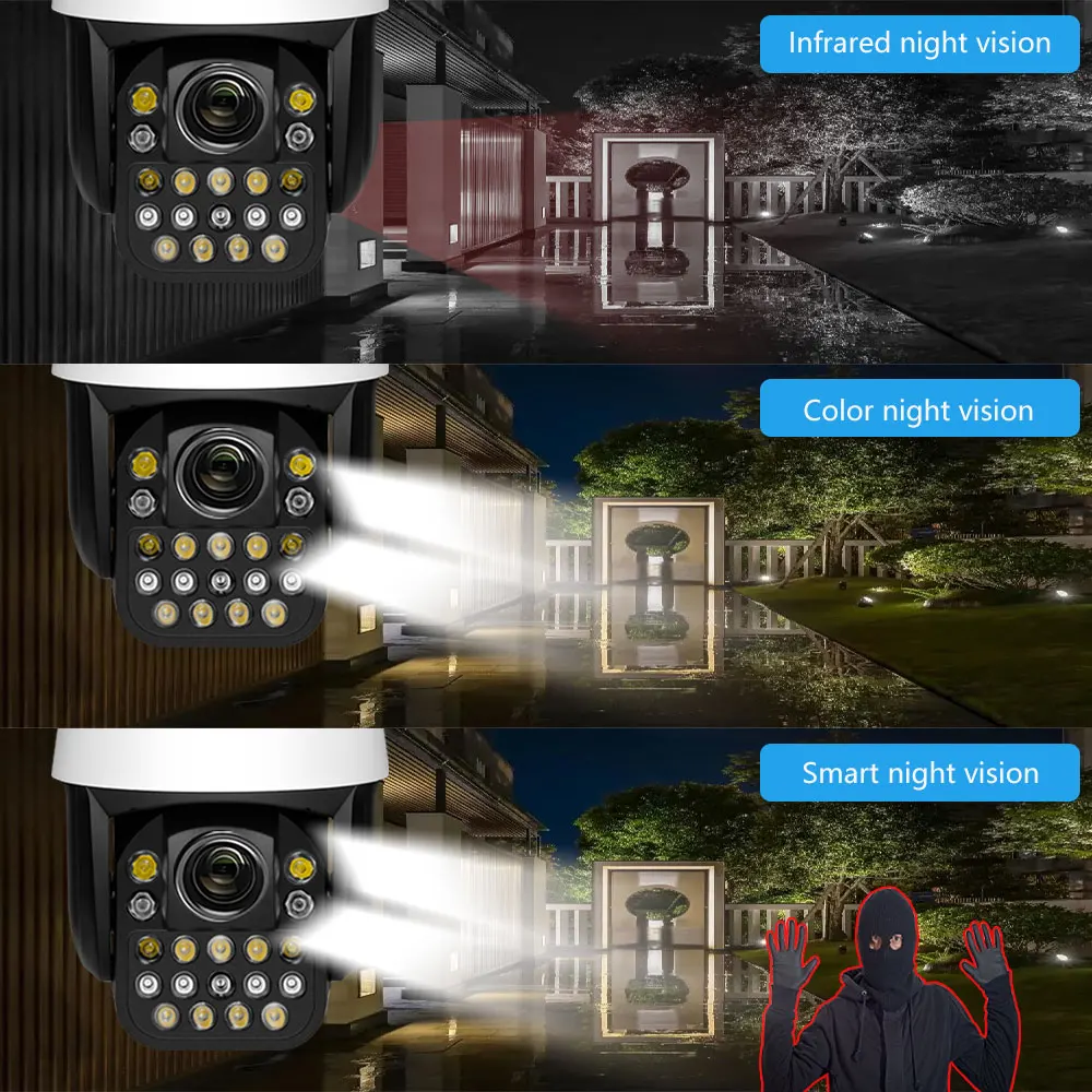 3G 4G SIM Card 4K 8MP Wireles IP Camera Wifi PTZ Dome 50X Zoom Human Tracking Laser IR 150M & Color Night Vision Two Way Audio