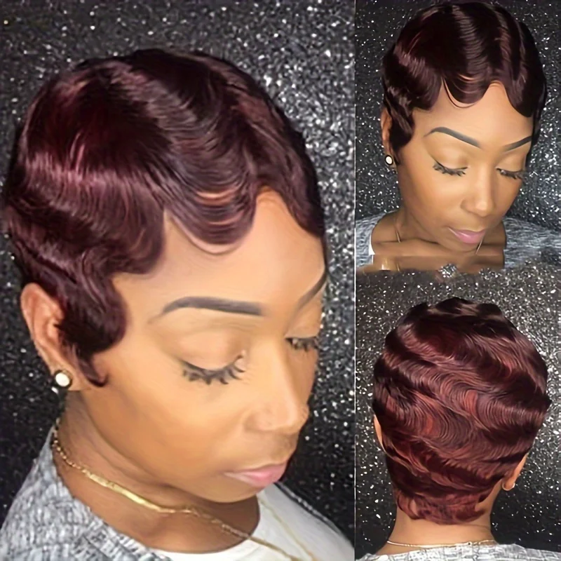 

Короткий волнистый парик на палец, полностью машинное производство, вьющийся парик для женщин, короткие парики с стрижкой пикси, парик из человеческих волос для женщин