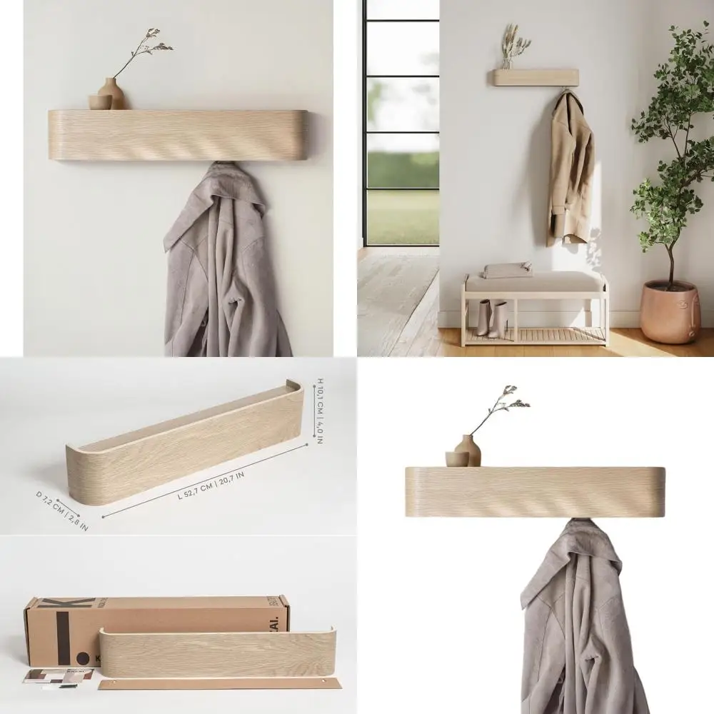 

Современная настенная вешалка для одежды 'Toke' - скрытые крючки, массив дуба и белая деревянная шпонированная панель