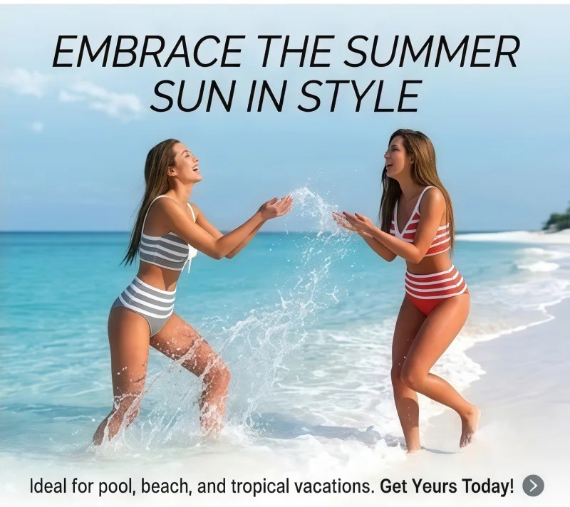 2026 High Waisted Striped Tie Side Bikini Set Women Push Up Tummy Control Two Piece Swimsuit Sexy Swimwear Beach Bathing Suit