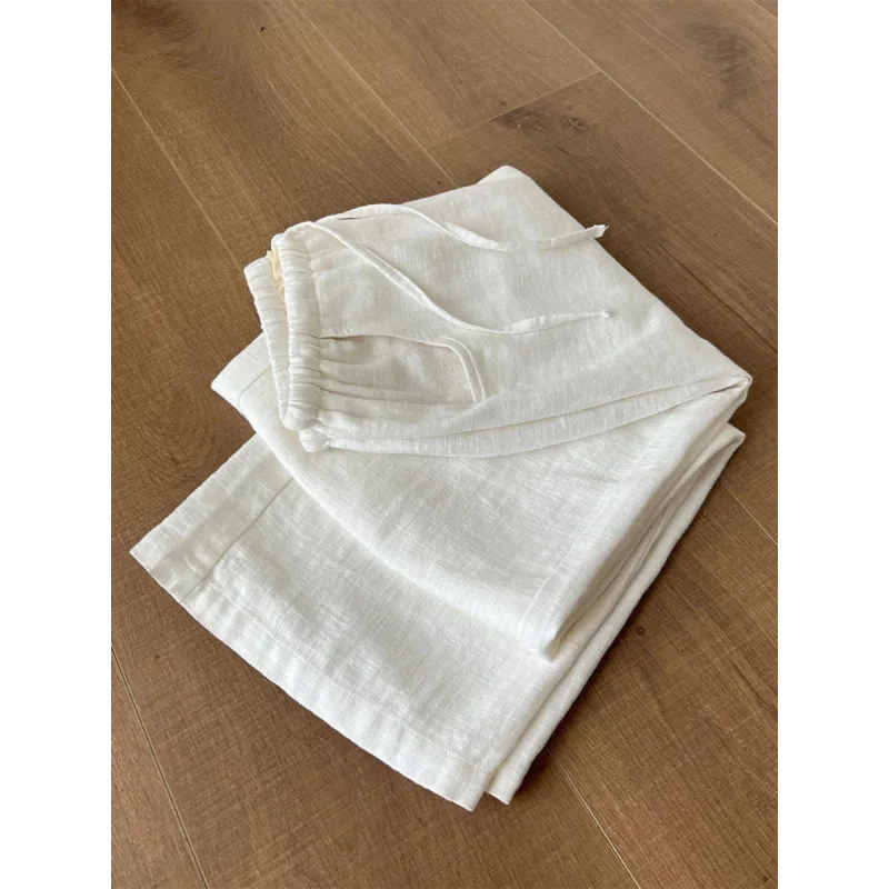 White Linen Wide-leg Pants Women's Summer 2026 New Cotton and Linen Casual Breathable Ice Silk Sunscreen Pants 2