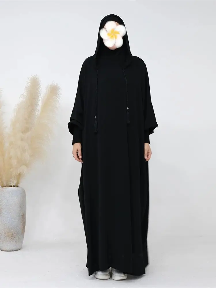 Eid Dubai keten Khimar Batwing Abaya Damen 2024 müslüman mütevazı Kaftan başörtüsü elbise Abayas kadınlar için Kebaya Robe Musulmane Femme