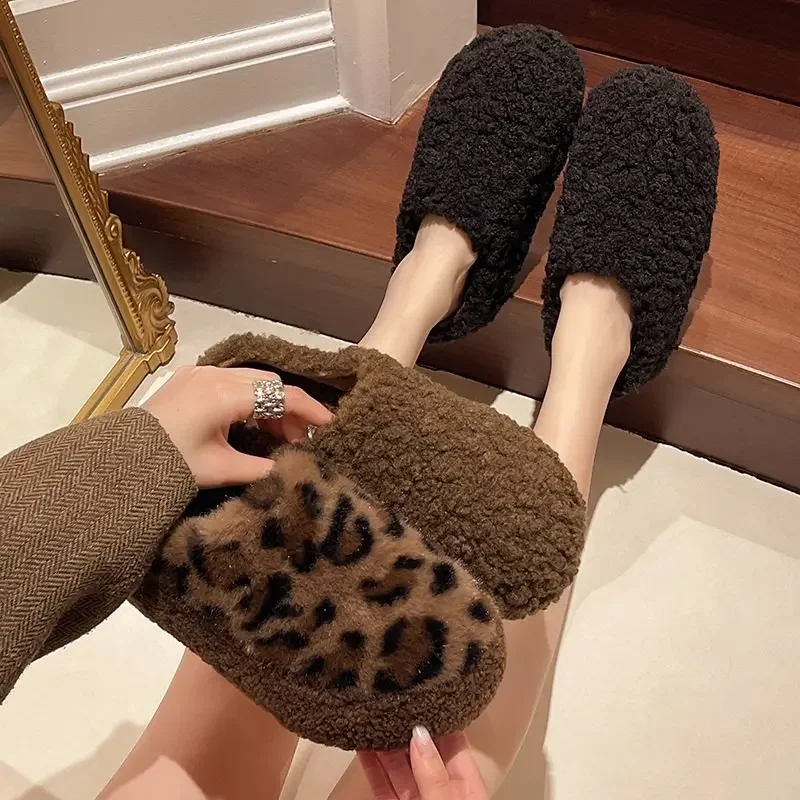 

Winter Women Warm Cartoon House Slippers Concise Round Toe Shoes Ladies Comfort Lambwool Flats Slides Shoes 2025