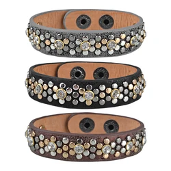 Kirykle 2018 New Women Jewelry Leather Bracelets Brand Fashion Punk Wide Rivet Cuff Bracelets & Bangle for Women Accessory