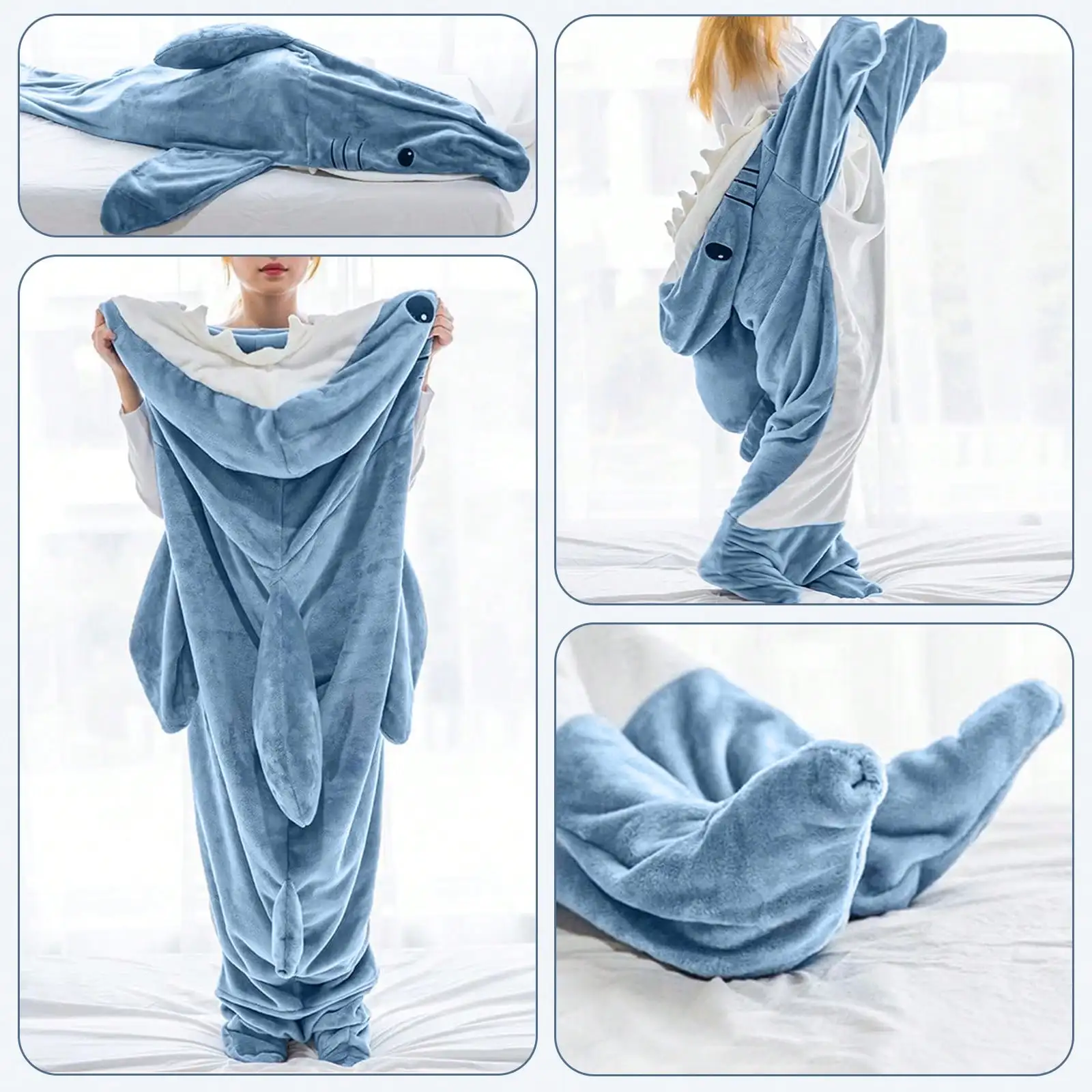 Shark Blanket Hoodie Cozy Flannel Shark Sleeping Bag Sofa Blanket Cosplay Holiday Gift