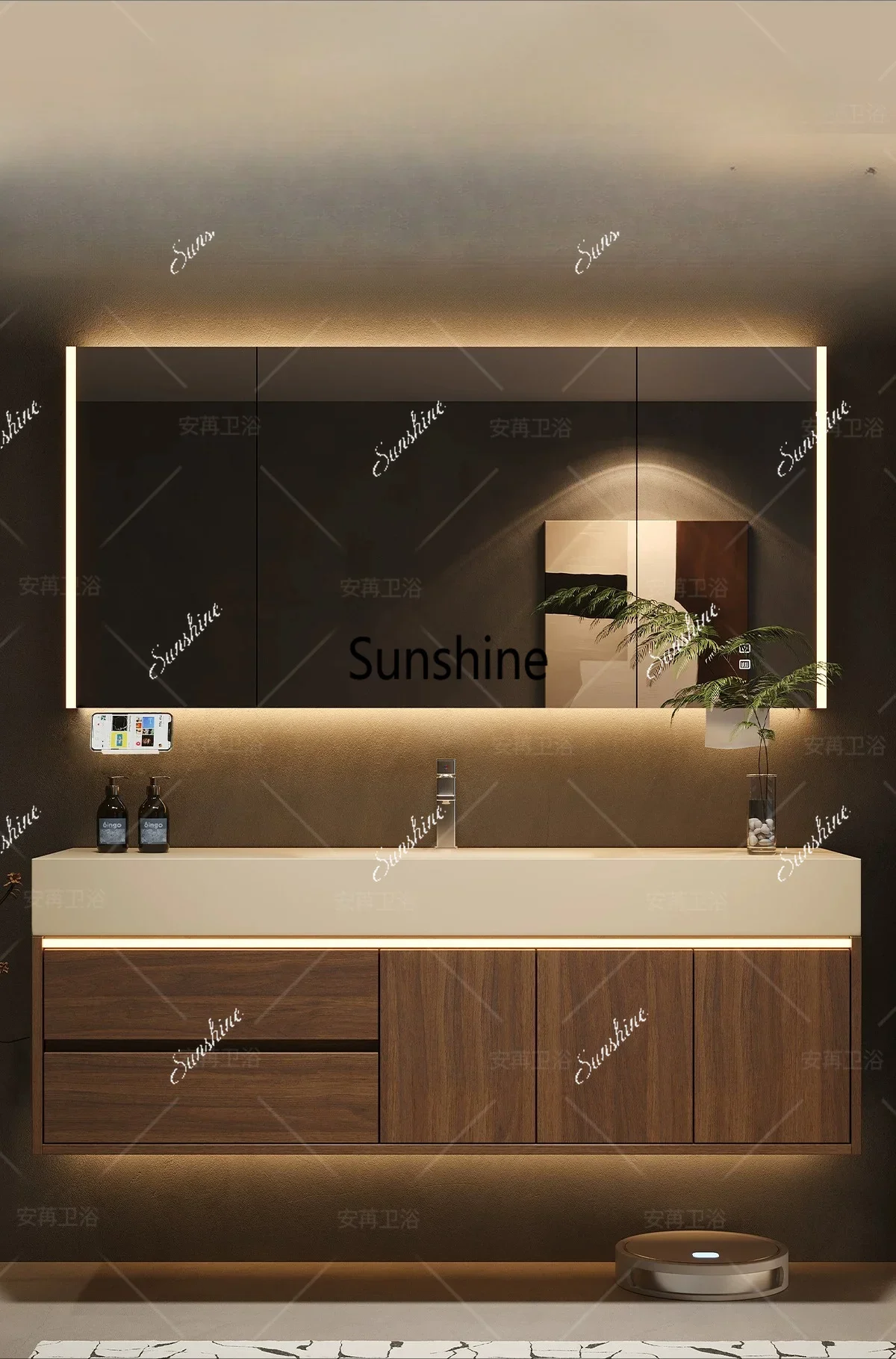 Rock slab hot bending integrated basin bathroom cabinet combined toilet washstandT*