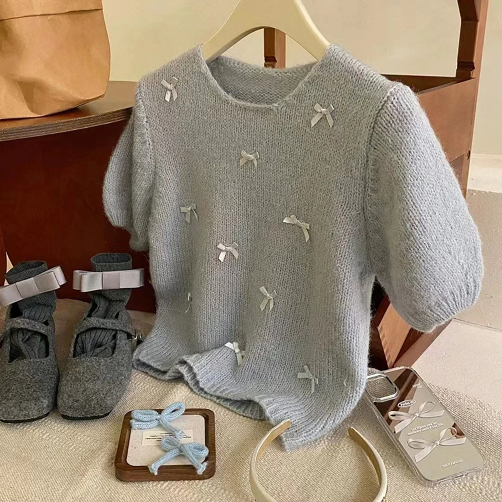 

Basic Sweet Sweater Casual Short Sleeve Top All Seasons Average Size Brand New Crew Neck Microelasticity Regular Length
