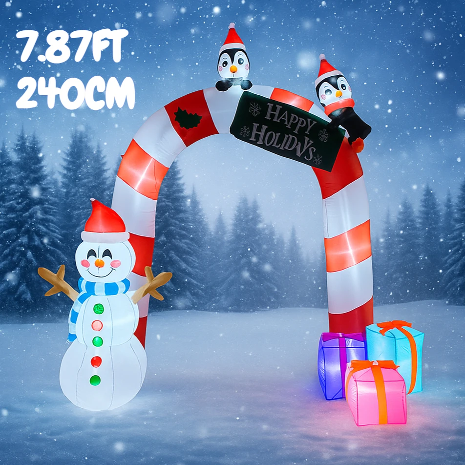 7.87FT لعبة قابلة للنفخ LED عيد الميلاد قوس ثلج البطريق هدية عيد الميلاد المورد لساحة ديكور المنزل حلية هدية احتفالية