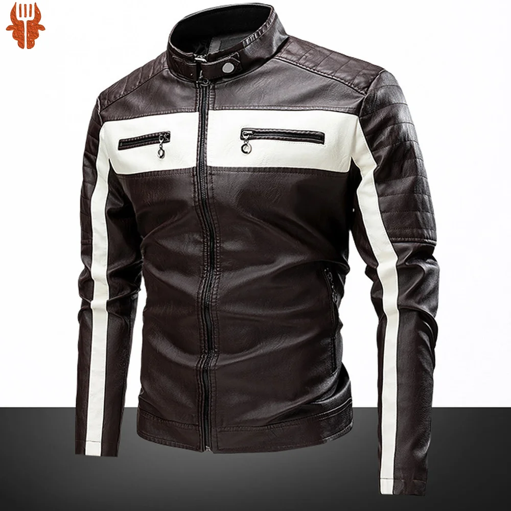 

Leather Jacket Men Fashion PU Leather Colorblock Slim Fit Lightweight Biker Jacket Men Motorcycle Jacket Casual Clothes For Men