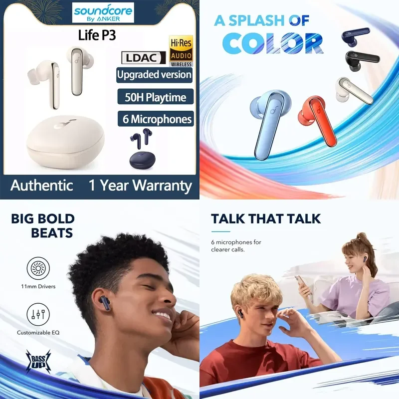 Brand For by Anker Life P3 Earbuds, Bluetooth 5.0 TWS ANC Earphone Wireless Charging, App with Gaming