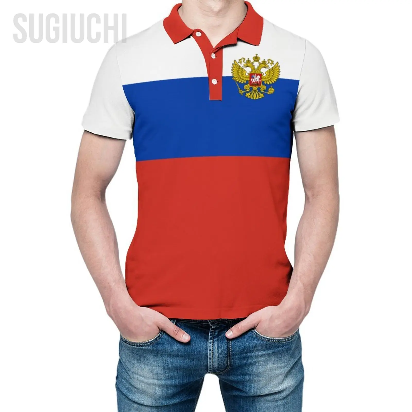 Unisex Polo Shirt Russia Flag Emblem 3D Print Man Polo Fashion Clothing Tracksuits Short Sleeves