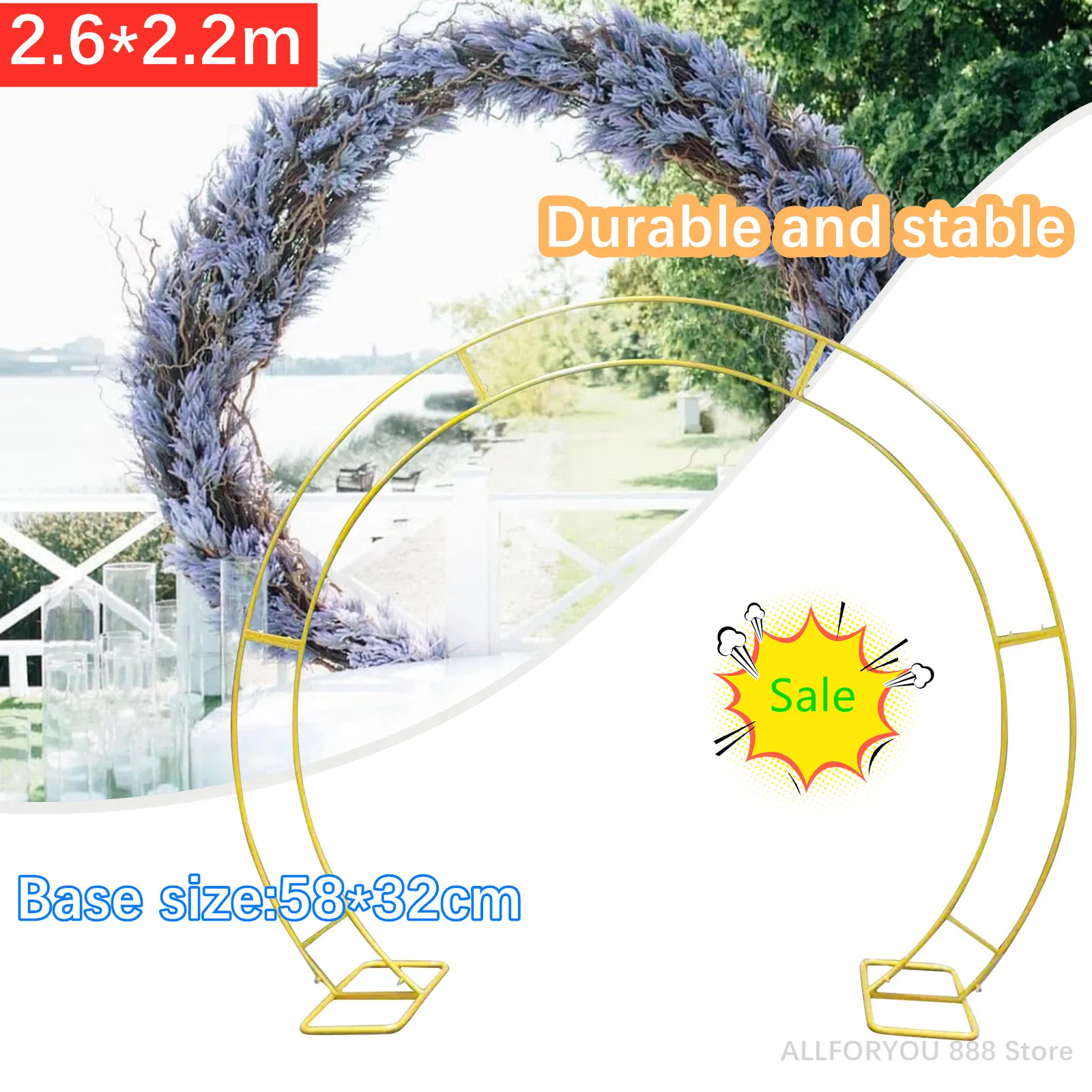 

Wedding Circle 2.6*2.2m Double Arch Gold Iron DIY Props Flower Rack For Party Decoration