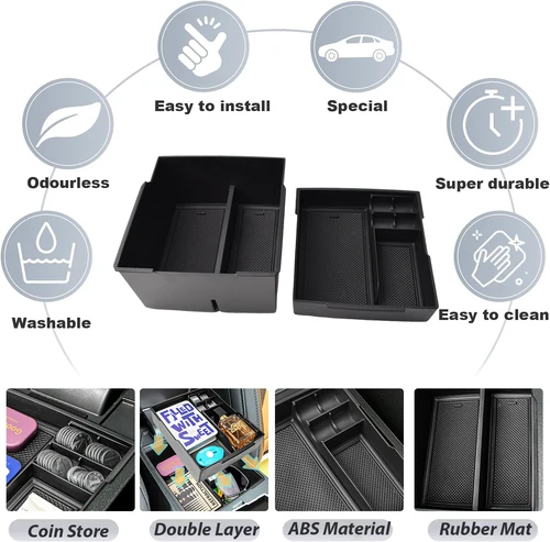 Imagen 2 del producto Organizador de consola central de 2 piezas para camioneta Ford Maverick, caja de almacenamiento de doble capa con reposabrazos, ABS, accesorios para coche, 2023, 2024, 2025