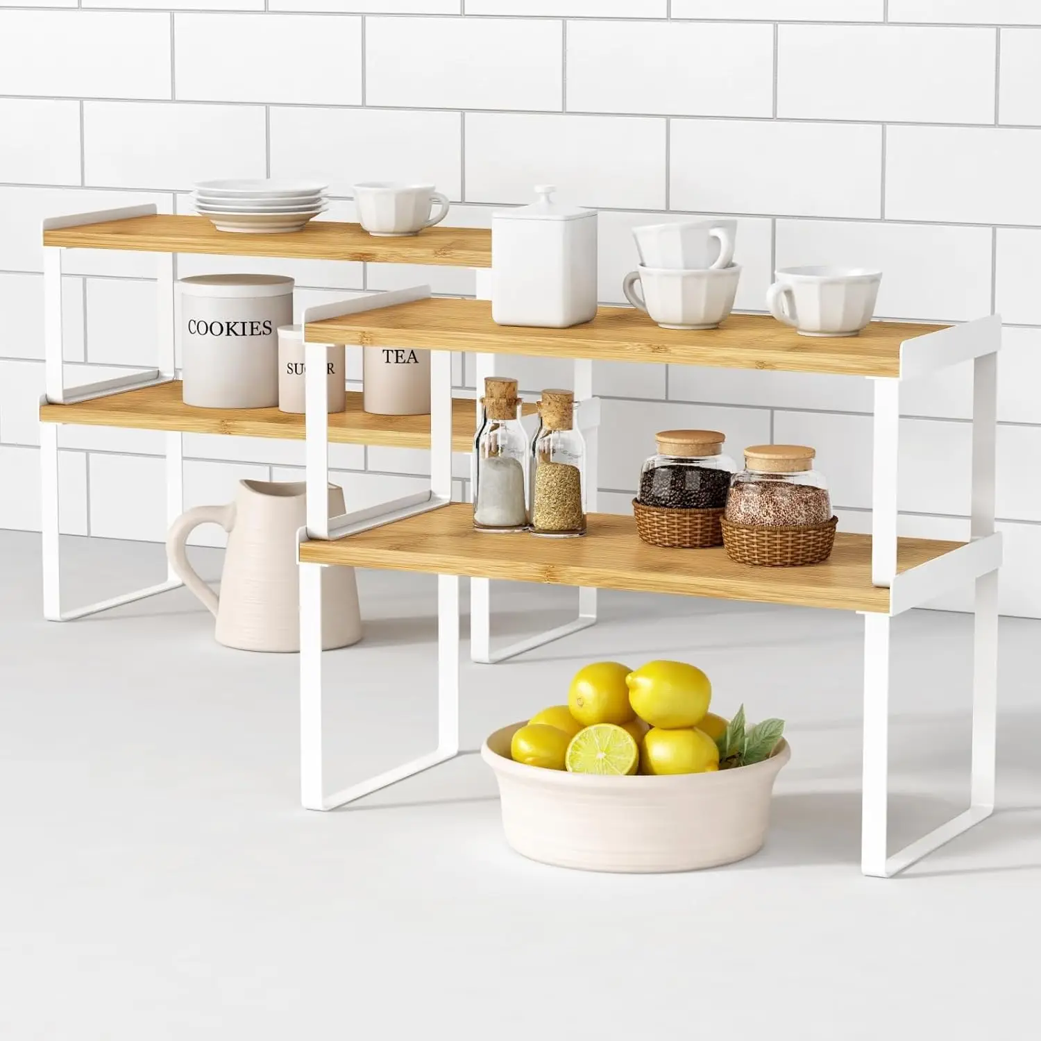 

Набор из 4-х складных бамбуковых полок-органайзеров для кухонных шкафов, расширяемая система хранения для кладовой и столешницы