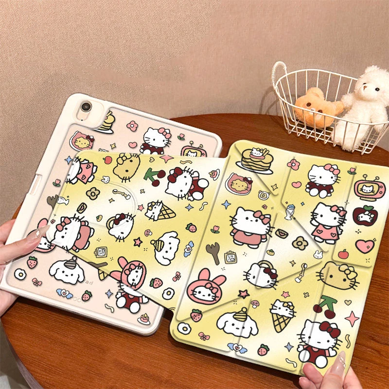 

Sanrio Hello Kitty Gradient Cartoon Double Sided ipad Pro case 3+Y fold Rotating Mini6 Anti-Bend Air7 Acrylic 9/10/11 Generation