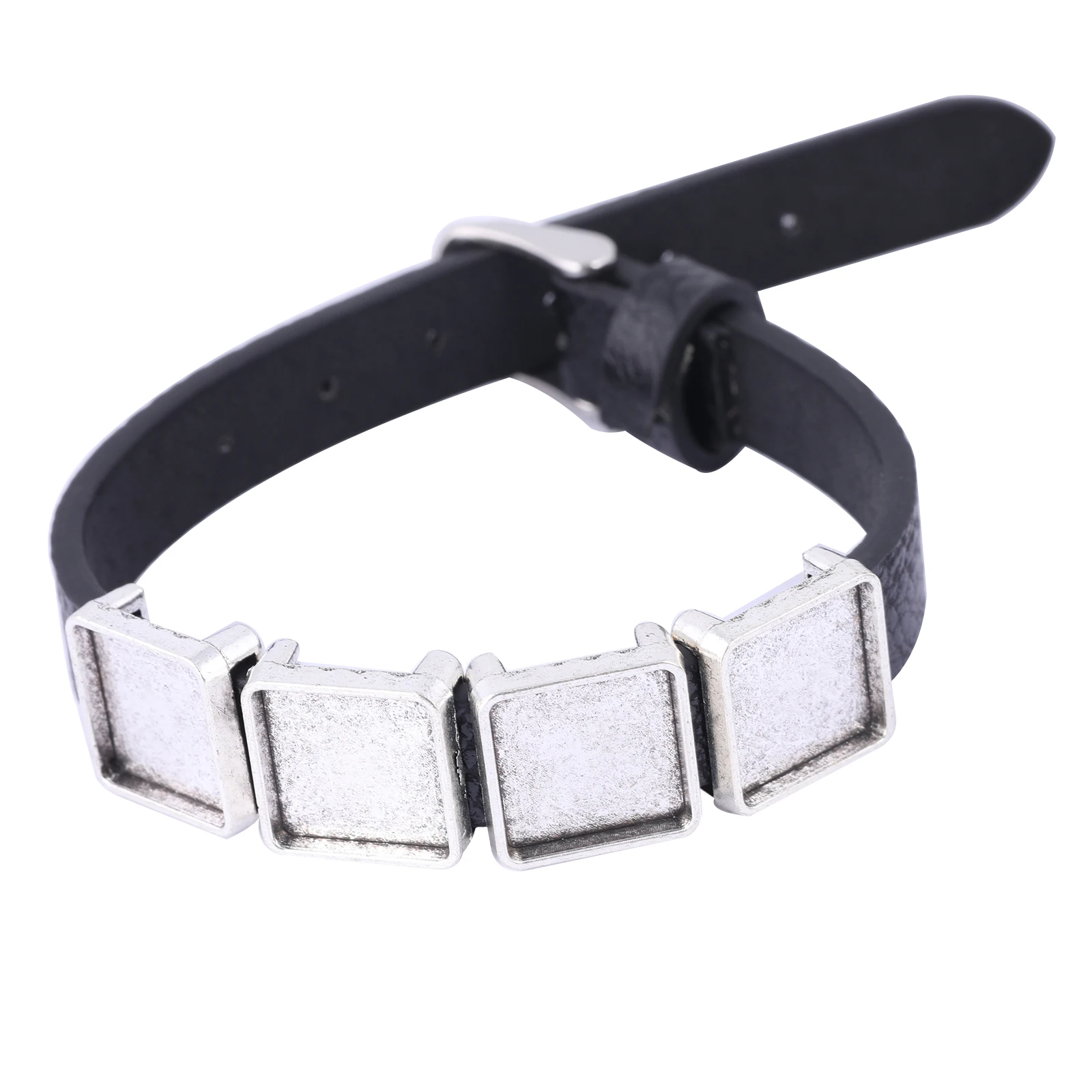 

2pcs Black Flat Leather Bracelet Base Blanks Fit 12mm Square Cabochon Setting Trays Diy Wristband Bezels For Jewelry Making