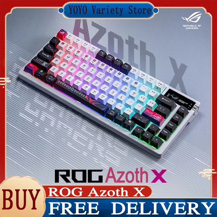 

Механическая клавиатура ROG Azoth X с возможностью горячей замены переключателей, беспроводная, три режима подключения, 75% раскладка, Gasket Mount, OLED-экран, кейкапы Space для CS