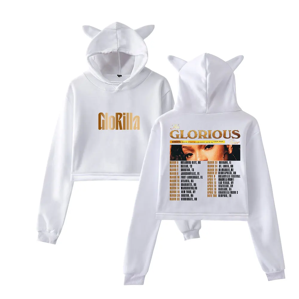 GloRilla The Glorious Tour Merch Pullover Female Cat Ears Hoodie Long Sleeve Top Women's Clothes