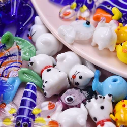 2/5Pcs Kawaii Summer Sea Fish Octopus Charms DIY Glass Cartoon Lovely Animal Butterfly Gragonfly Cat Pendant Jewelry Accessories