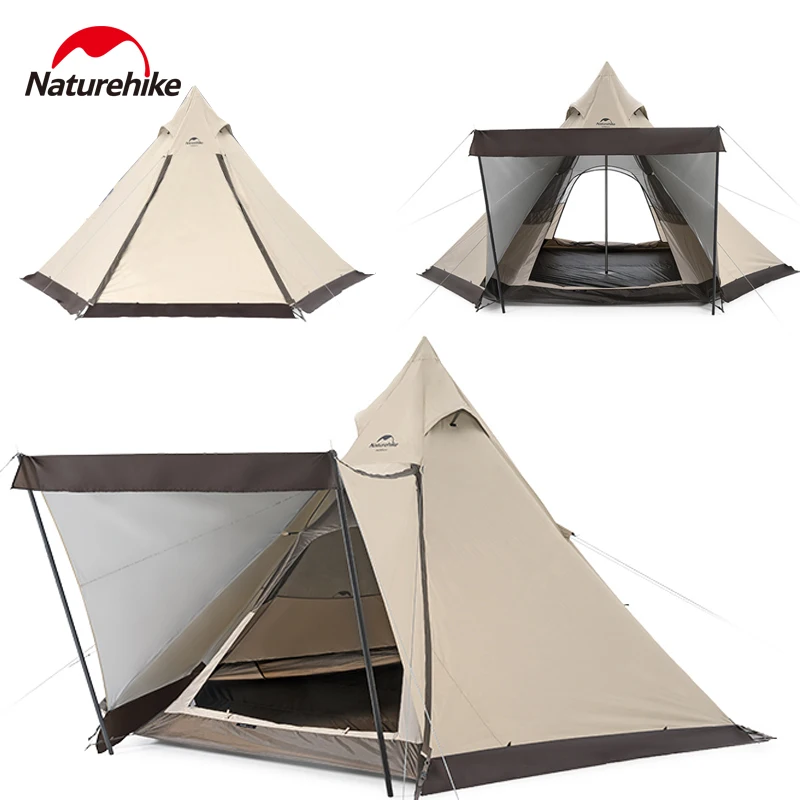 

Naturehike Outdoor 15D Pyramid Tent 3-4persons Large Space Portable 8.5Kg Hiking Camping 1.7m Big Hall Double Door Family Tent