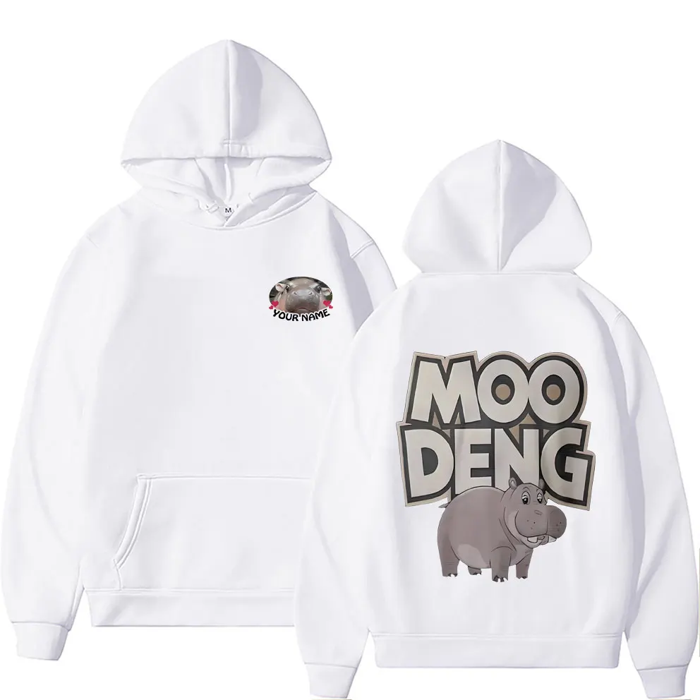 Your Name Moo Deng Funny Meme Hoodie Baby Hippo Men Women Fashion Casual Hooded Sweatshirt Men's Fleece Cotton Oversized Hoodies