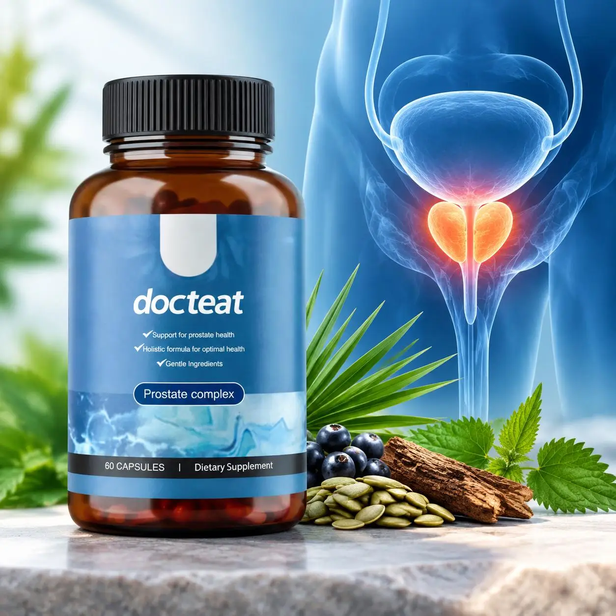 Prostate Complex Capsules Promate Prostate Health Urine Flow Enhance Male Vitality Antioxidant Saw Palmetto 60pcs for Men