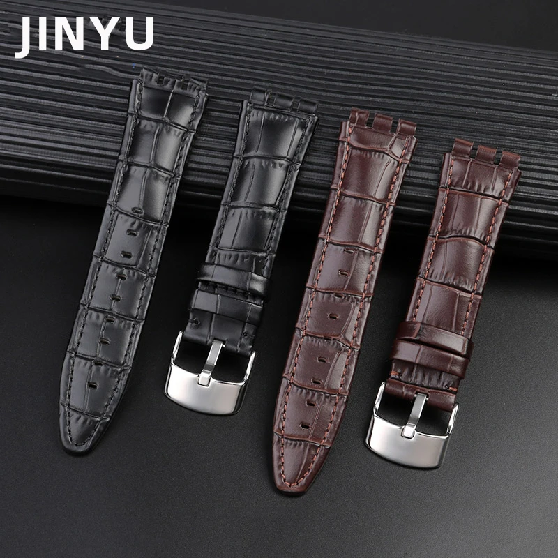 21mm cowhide Watch Strap for Swatch YVS451 YVS420 YVS435 Series Wrist Strap Concave-Convex Interface Male Watchband