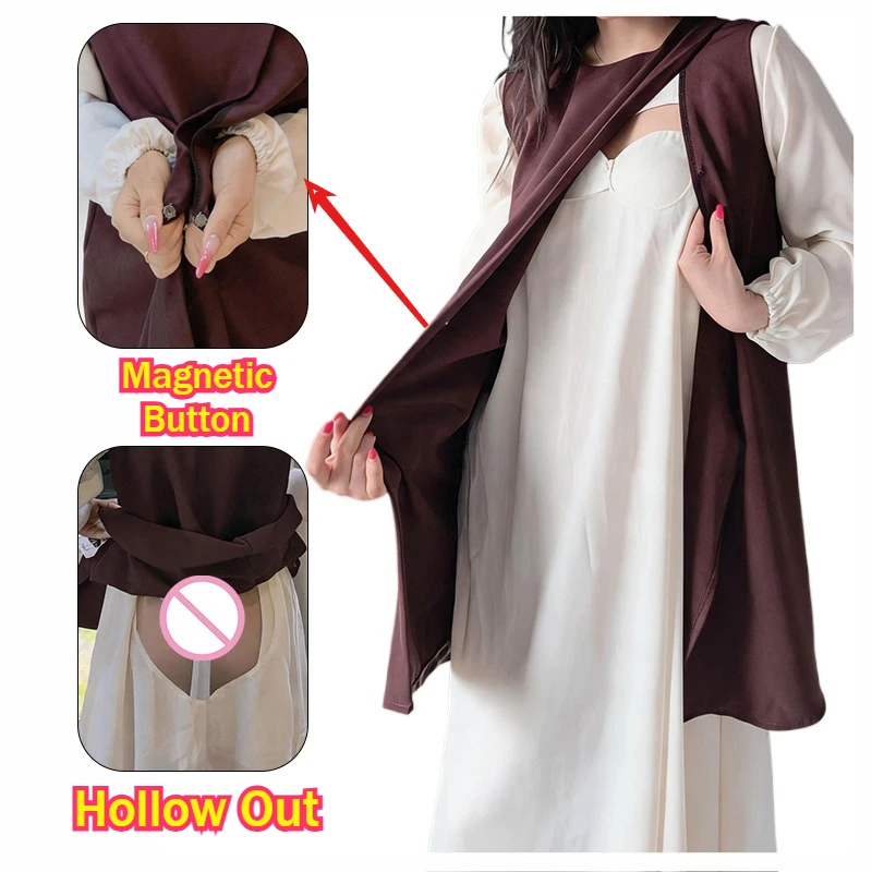 Women Hollow Out Magnetic Button Sexy Dresses Outdoor Exposure Play Patchwork Skirts Chest Nipple Open Hole Nightout Clubwear