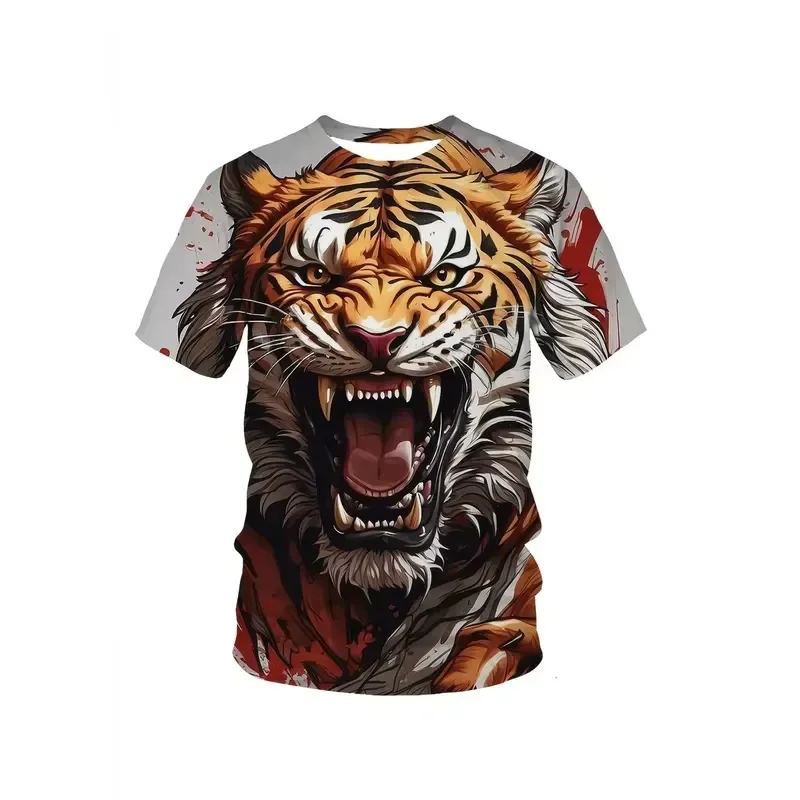 3D Digital Print 2026 Men Tiger T Shirt Realistic Ferocious Face Graphic Tee Breathable Polyester Loose Short Sleeve Gym