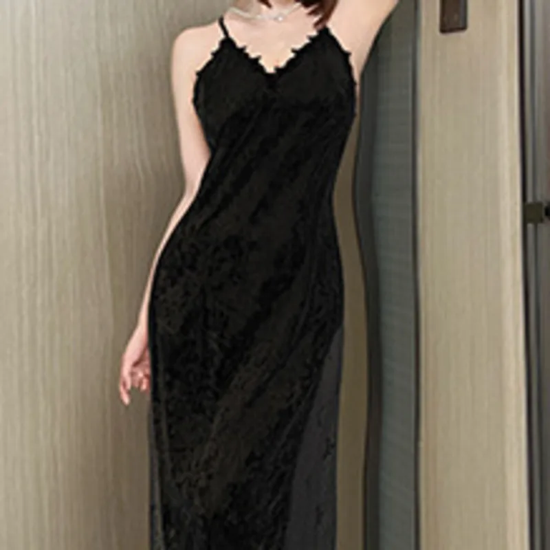 Women's Purely Sexy Deep V Backless Cross-Strap Long Slip Dress French Style High-End Multi-Color Loungewear Casual Dress RKJM