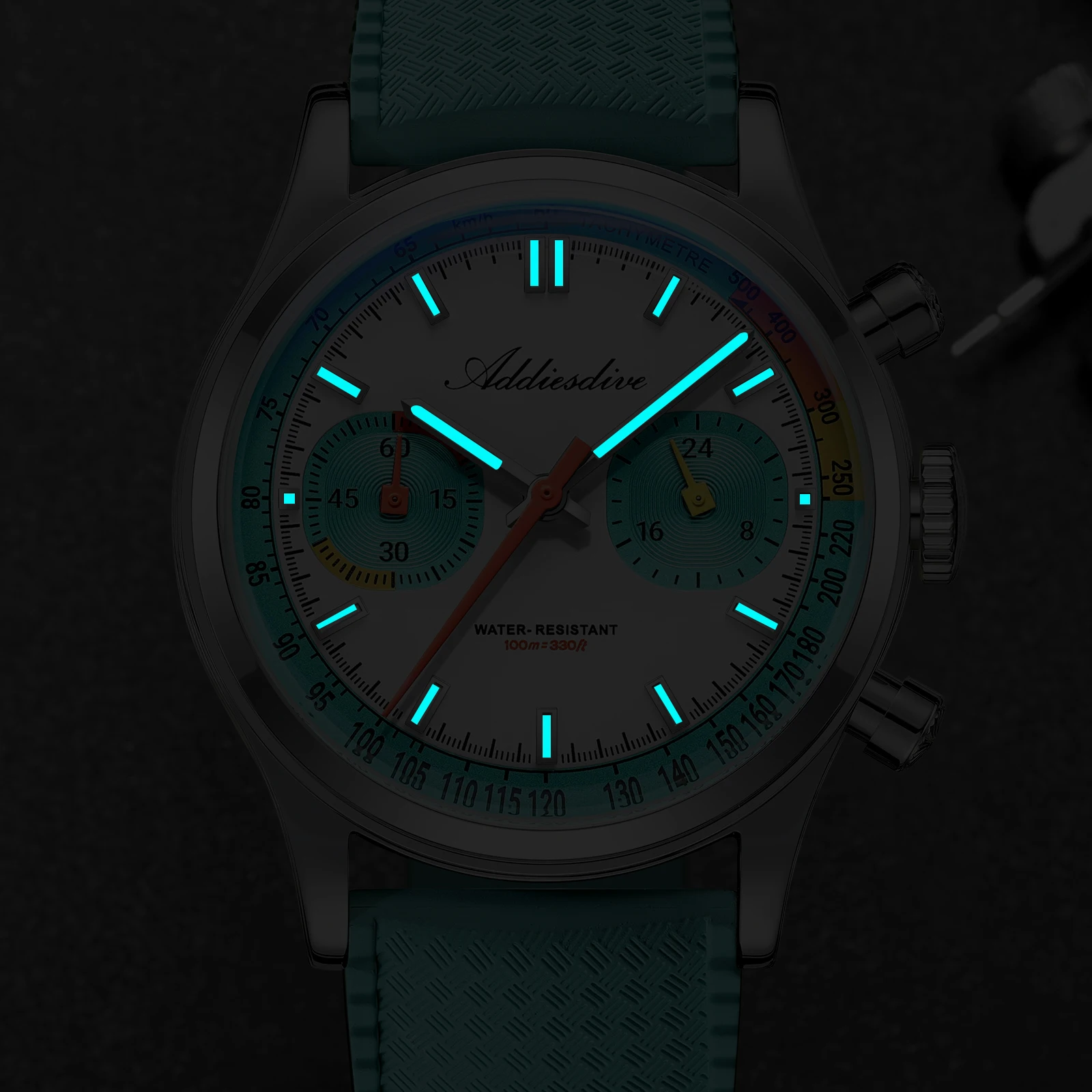 ADDIESDIVE VK64 Chronograph Watches 38mm Men's Quartz Watch 100m Waterproof Fluorocarbon Rubber Bubble Glass Luminous Wristwatch - view 6