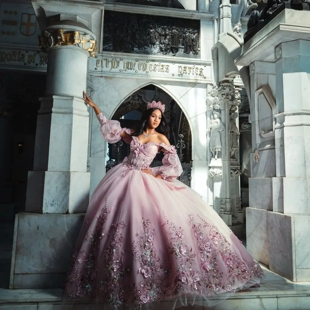 فساتين FURSTENBERG الجنية Quinceanera للفتيات بأكمام طويلة بطول الأرض فساتين مناسبة فيستدوس دي 15 أنوس مخصصة #2