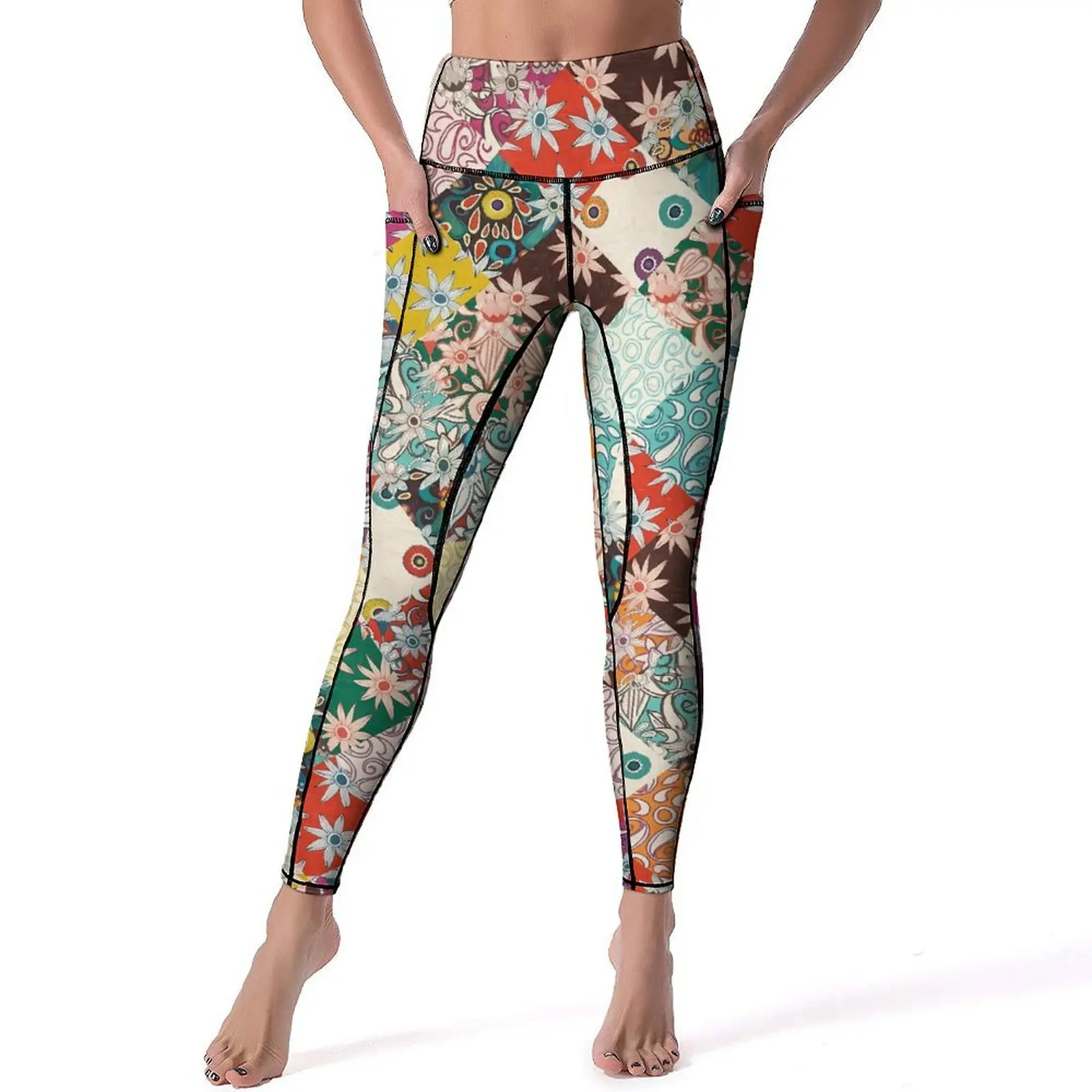 Vintage Boho Floral Yoga Pants Patchwork Print Fitness Leggings High Waist Stretchy Sport Pants Elegant Yoga Legging Gift Idea